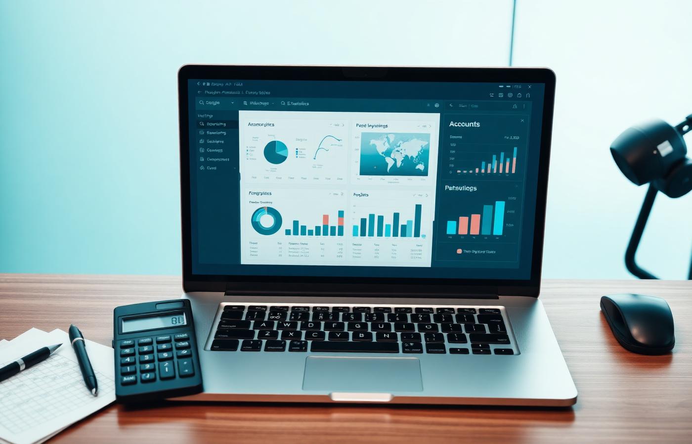 Λογιστικό γραφείο με dashboard ERP σε φορητό υπολογιστή